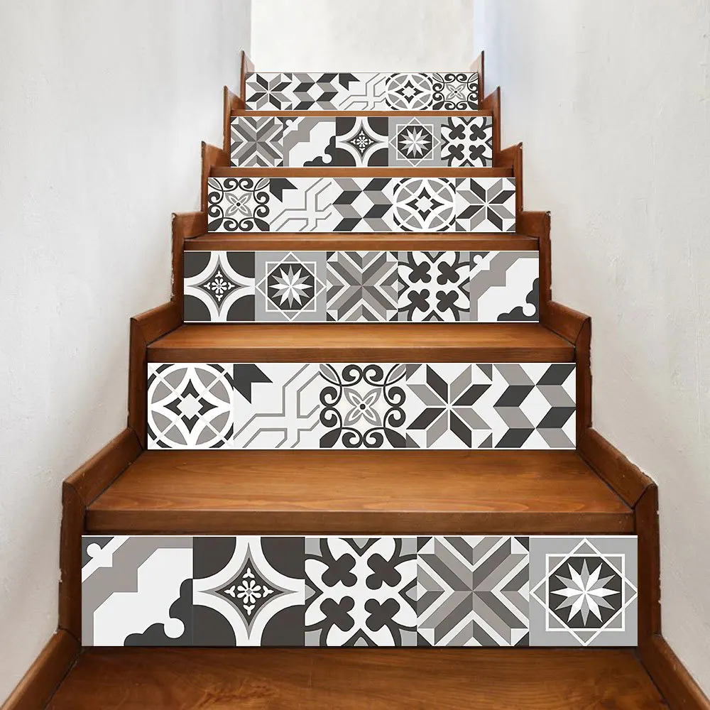 6Pcs/Set Gray Geometric Simple Stair Stickers Decorative PVC Self-Adhesive Home Waterproof Wall Step 18x100CM | Дом и сад
