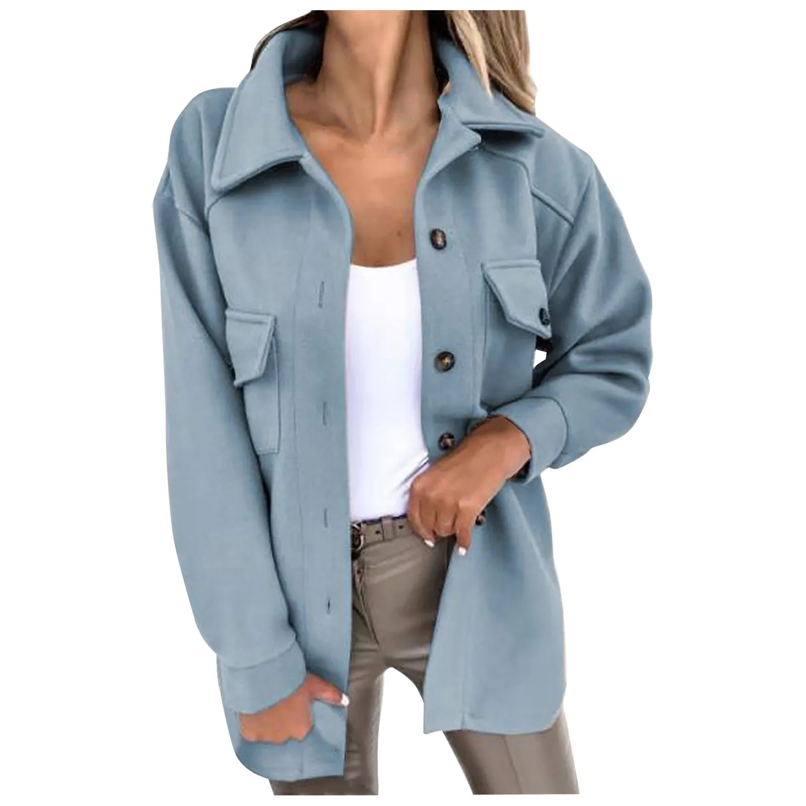 

Women's Autumn Casual Solid Color Jackets Streetwear Single Breasted Turn-Down Collar Elegant Jackets With Pockets chaquetas