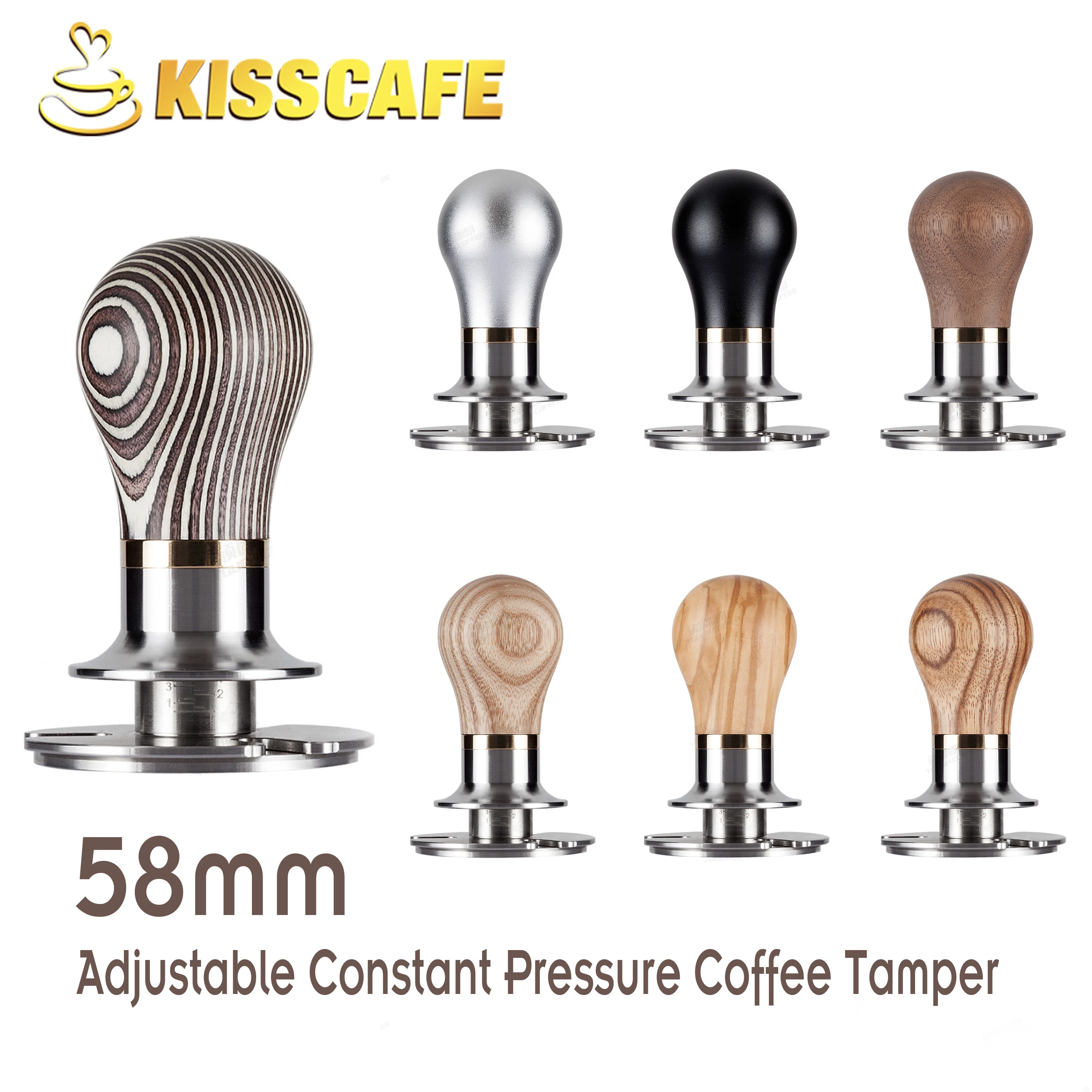 58/58.5mm Adjustable Constant Pressure Coffee Tamper Barista Stainless Steel/Wooden Handle Fixed Force Powder Hammer Coffee Tool
