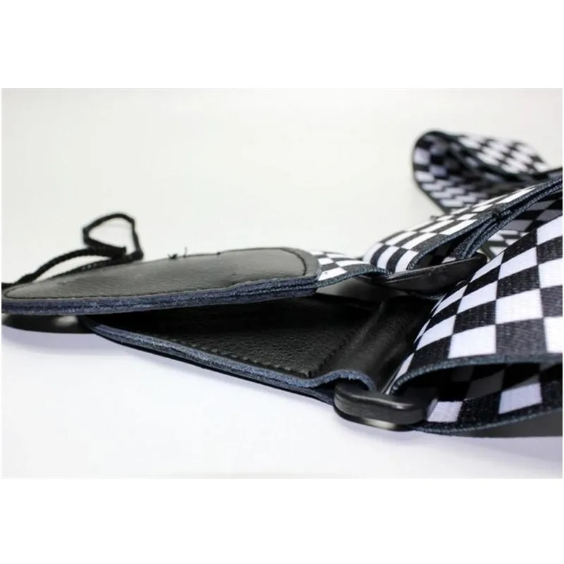 1pcs schwarz weiß bass akustische elektrische gitarre strap karierten nylon pu leder kopf enden gitarre zubehör teile free global shipping