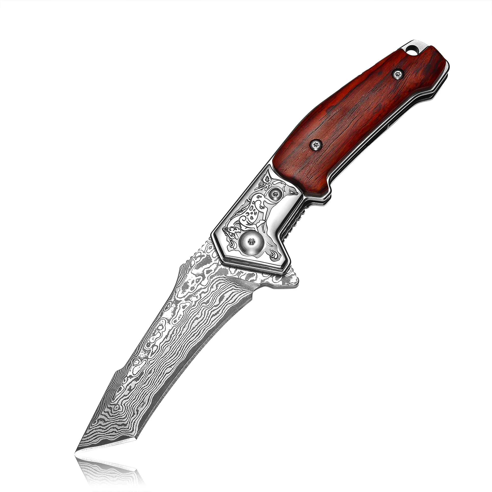 Складной охотничий нож KUBEY DM148 карманный Клинок с гравировкой дамасский узор