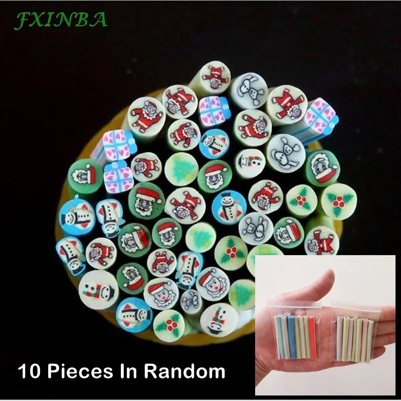 FXINBA 10 шт./лот Fimo фруктовые Ломтики Для слайма/ногти искусство советы глины искусственные фруктовые ломтики палочки Slimes игрушки Lizun DIY - Цвет: Christmas