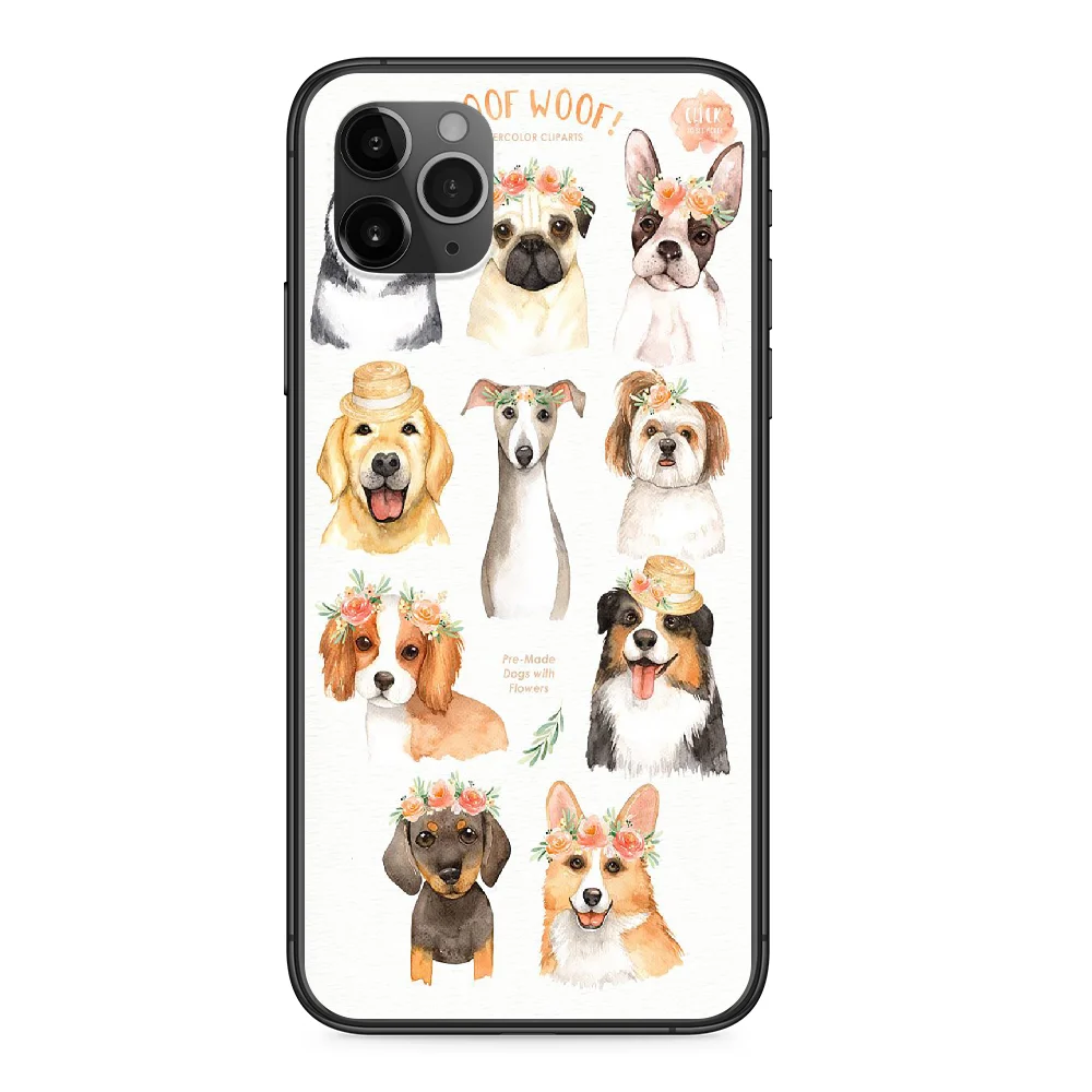 

Puppies Phone Case cover For Iphone 12 11 8 7 6 5 XR PLUS X XS PRO SE 2020 MAX Mini black coque luxury cover fashion prime