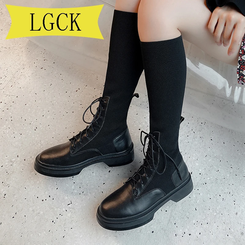 Jual Ukuran 34-43 Seksi Kulit Asli Paha Tinggi Sepatu Wanita Sepatu Hak Tinggi Sepatu Bot Setinggi Lutut Untuk Wanita Ujung Bulat Panjang Sepatu Cross-Tied