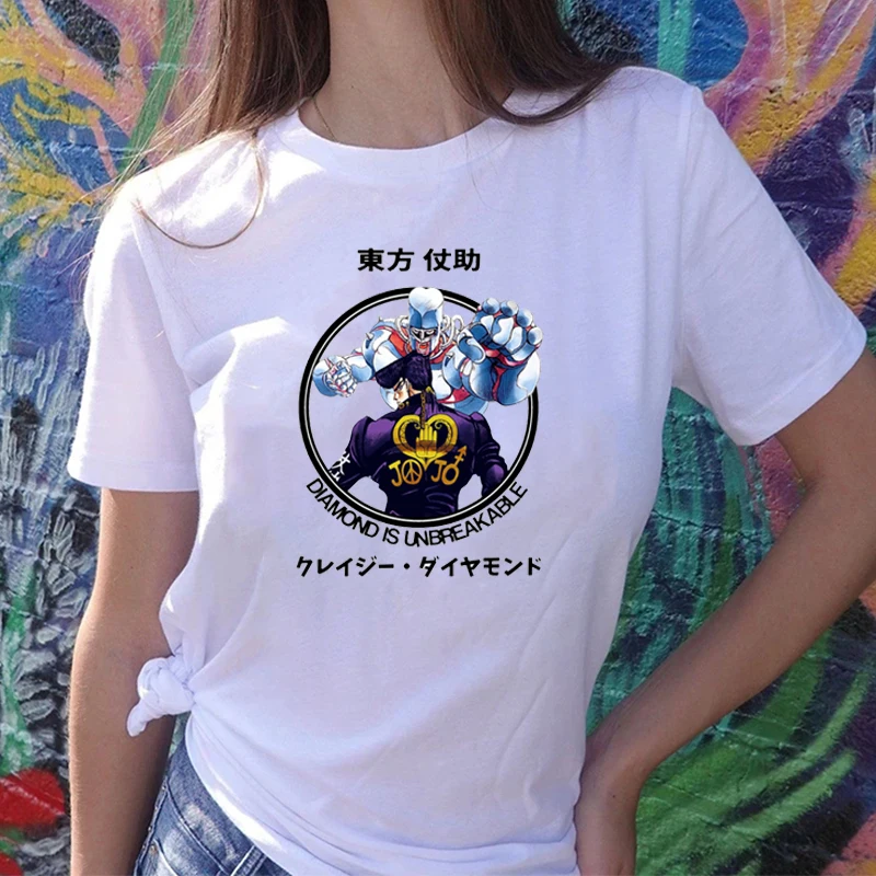 

Josuke Higashikata приключения Джоджо Женская футболка классная забавная Джотаро графический принт Топы Винтаж мультфильм аниме футболка