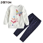 DXTONзимние комплекты одежды для девочек хлопковые детские костюмы для малышей Детские комплекты из 2 предметов с бабочкой футболки с длинными рукавами и штаны с оборками