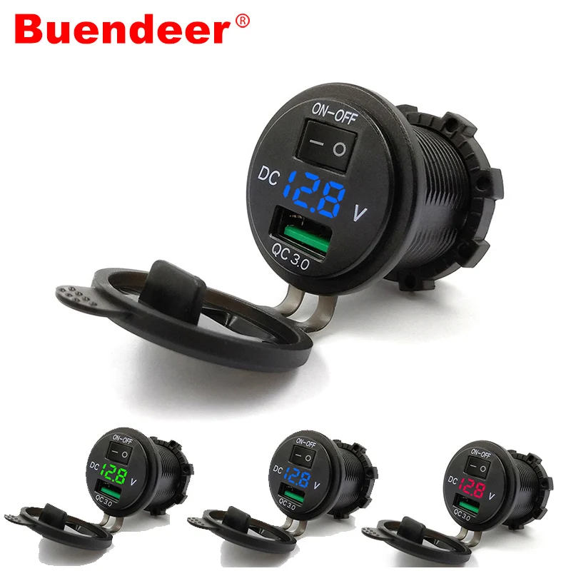 Buendeer 12 V-24 V QC3.0 Водонепроницаемый автомобиль usb-прикуриватель, стилизованный под ручку адаптер розетки с Мощность переключатель для автомобилей Грузовик ATV лодка мотоцикл