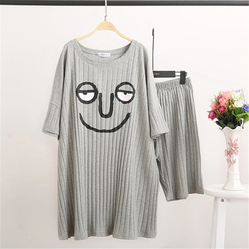 

Pajamas Korean version of women's spring and summer home clothes casual loose pit cotton short sleeve pijama suit Night set