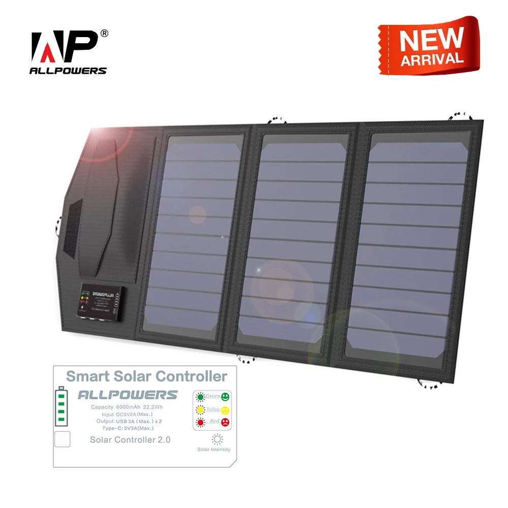 ALLPOWERS солнечное зарядное устройство портативное 5 в 15 Вт Dual USB+ type-C портативное солнечное зарядное устройство на открытом воздухе складная солнечная панель