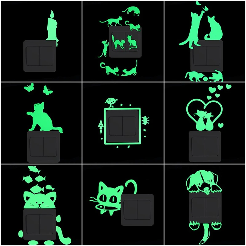 Светящийся мультяшный переключатель наклейки светится в темноте кошка наклейка