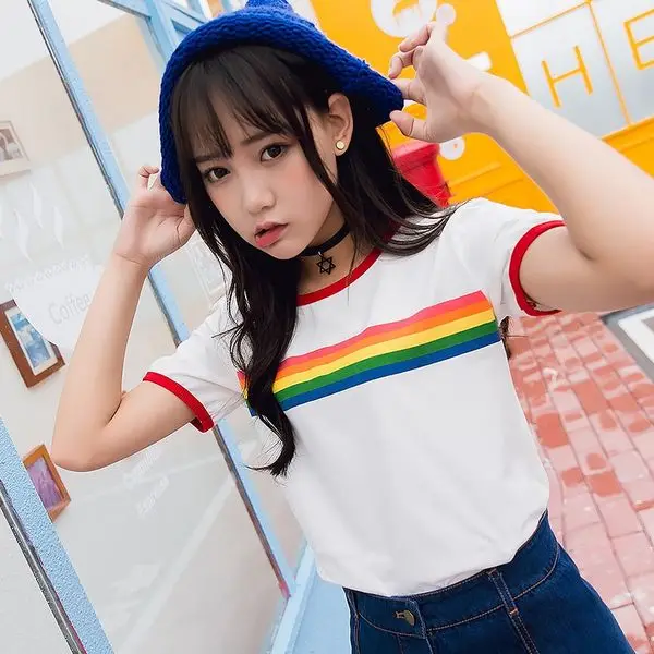 Женская модная футболка с радужным графическим рисунком из чистого хлопка