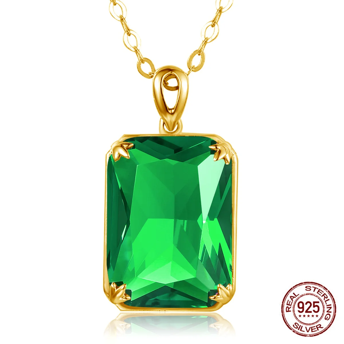 

SILVERPARTY New Luxury 18k Gold Color Rectangle Emerald Gemstone Pendant For Women Sterling Silver Fine Jewelry Anniversary Gift