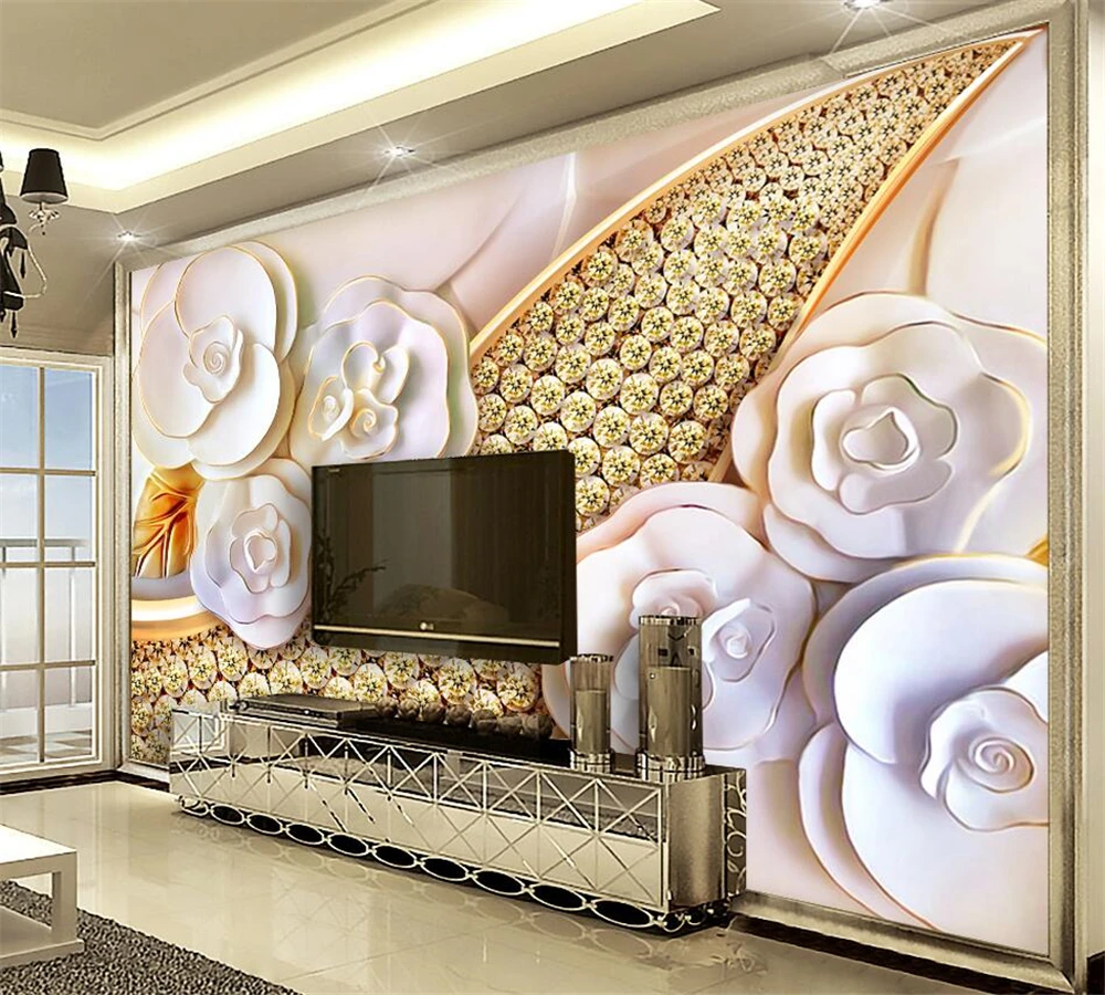 

beibehang Custom wallpaper high-end mural high-end diamond flower jewelry background wall TV sofa home decoration painting