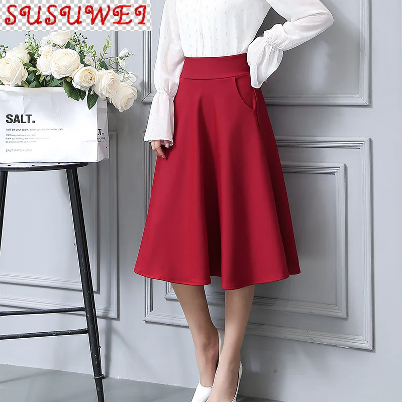 

2021 New Spring and Autumn High-quality Women's Half-length A-line Skirt Casual Elegant High Waist Solid Color Mid-length Skirt