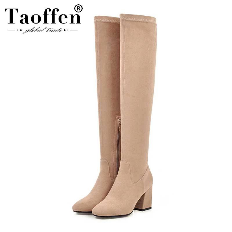 Женские ботфорты на высоком каблуке Taoffen теплые простые зимние сапоги 4 цветов