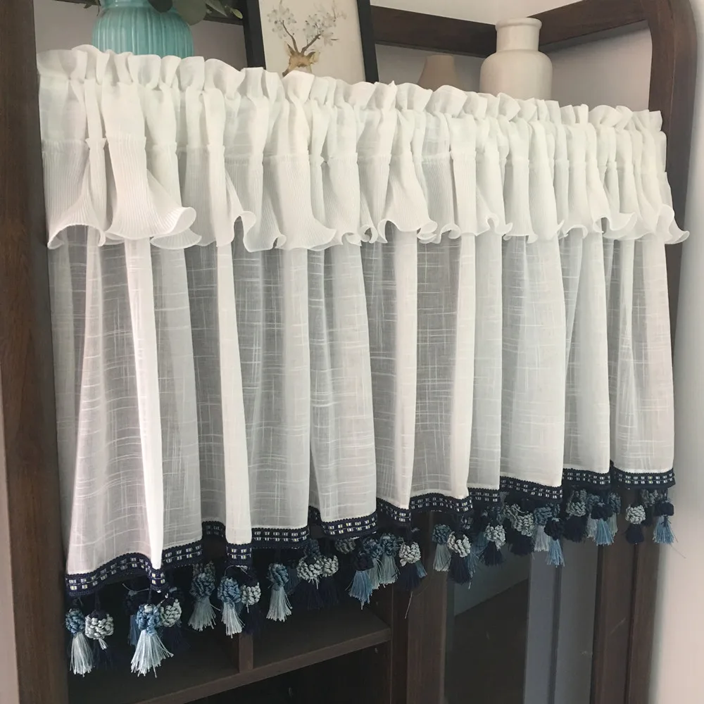Корейская кофейная занавеска с кисточкой короткая оконная для кухни домашнего