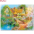 5d алмазная живопись, пейзаж деревенского коттеджа, вышивка крестиком, квадратная круглая вышивка