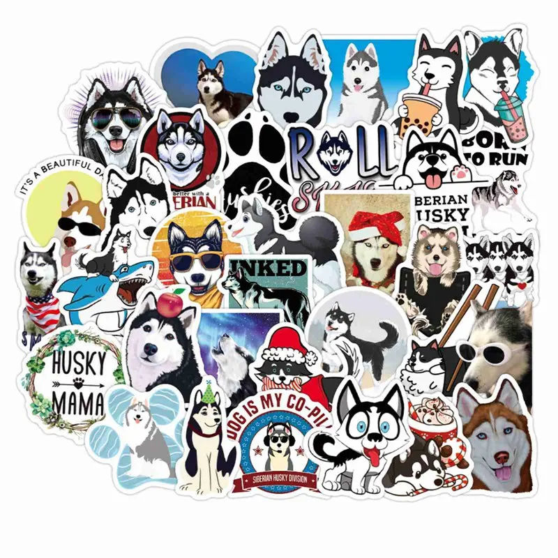

50pcs Cute Dog Husky Graffiti Stickers Skateboard Guitar Luggage Motorcycle Children's Toys | Decorative Stickers Waterproof