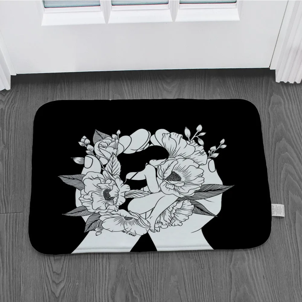 Черно-белый Графический Коврик для двери напольный коврик коридора входная