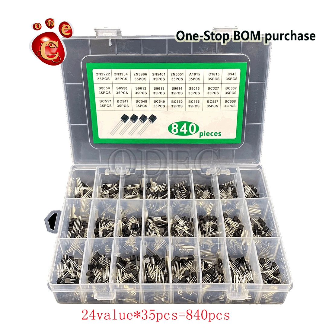 

Triode box set TO-92 2N2222 2N3904 2N3906 2N5401 2N5551 A1015 C1815 C945 S8050 S8550 C9012 S9013 S9014 S9015 S9018 24value*35pcs