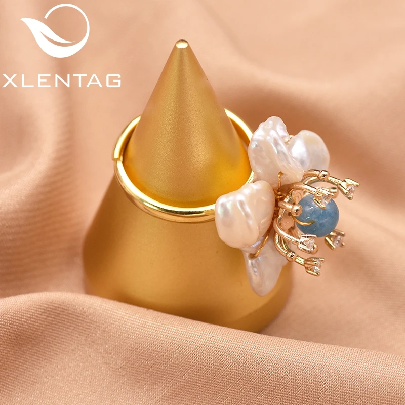 

Xlenag Natural Baroque Flower Shape Light Blue Pearl Ring Gift Female Couple Surprise Exquisite HighEnd Design Jewelry GR0266D