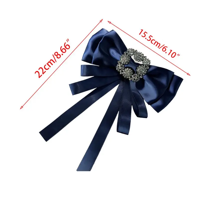 

Women Vintage Satin Ribbon Bow Tie Brooch Rhinestone Layered Collar Corsage Pin Y5GC
