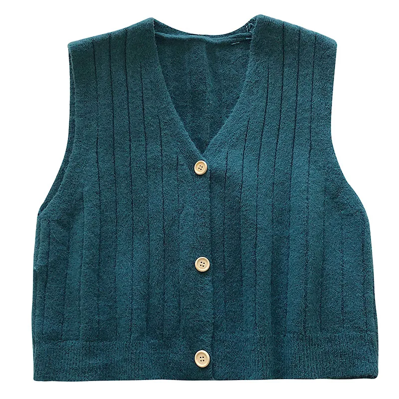 

Solid Color and V-neck Single-Breasted Knitted Cardigan Vest Female Winter 2019 New Korean Style Art Style Outdoor Vest Vest