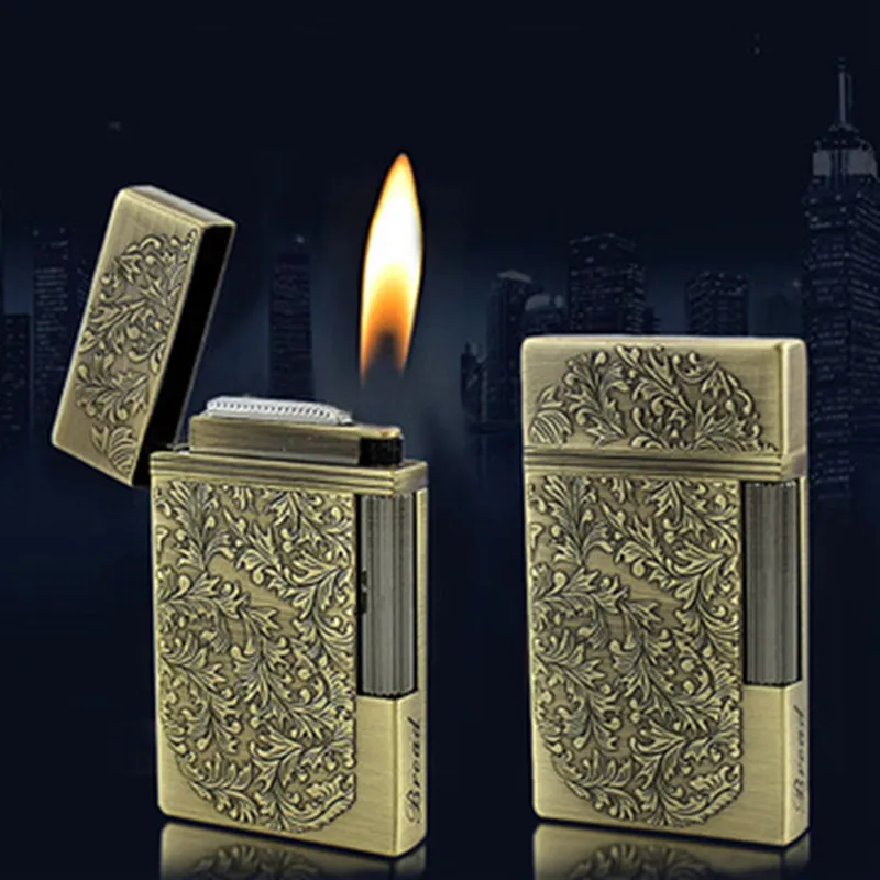 

Classic Flint Jet Lighter Gas Torch Lighter Ultra Thin Pattern Free Fire Cigarette Crisp Sound Butane Lighter Gadgets For Man