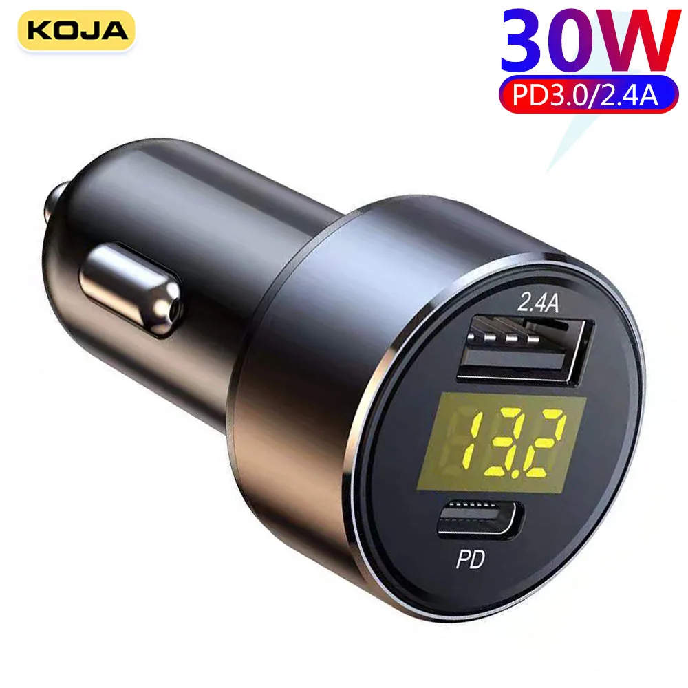 

Автомобильное зарядное устройство KOJA, 30 Вт, быстрая зарядка USB-C, в прикуриватель PD3.0, для Iphone, Xiaomi, Samsung, Type C
