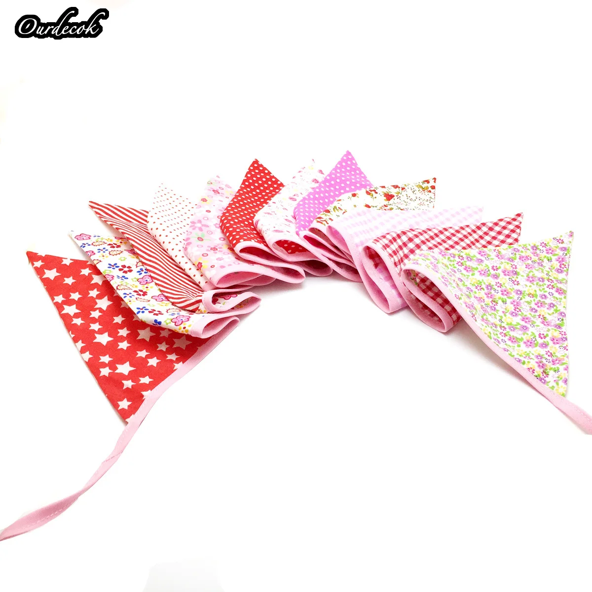 10 pieces 2.4m Multicolor Handmade 12flags Bunting Double side Fabric Flag Banner Garland Wedding Party Decoration | Дом и сад