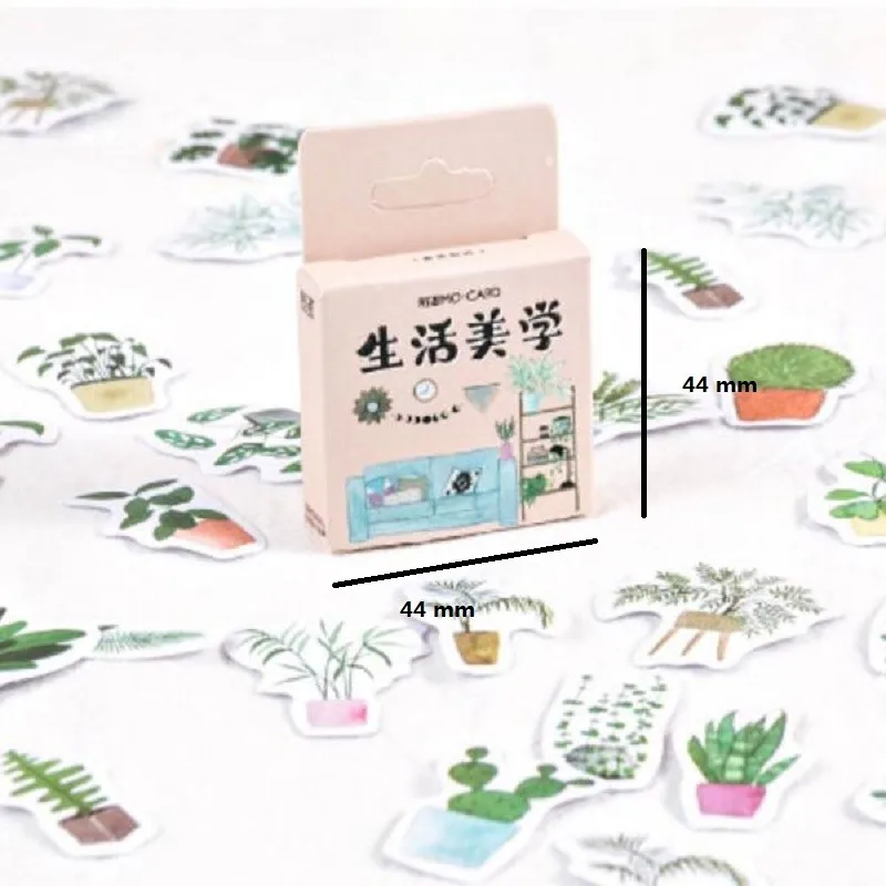 

46Pcs Box Green plant Aesthetics Stickers leaf clover potted Lysimachia Scrapbooking Diary Handmade Album DIY Paper 4CM