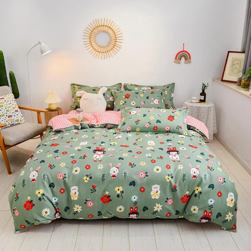 

Cute Cotton Bedding Set For Home Students Apartment Duvet Cover Brushed Bed Sheet Pillow Cases