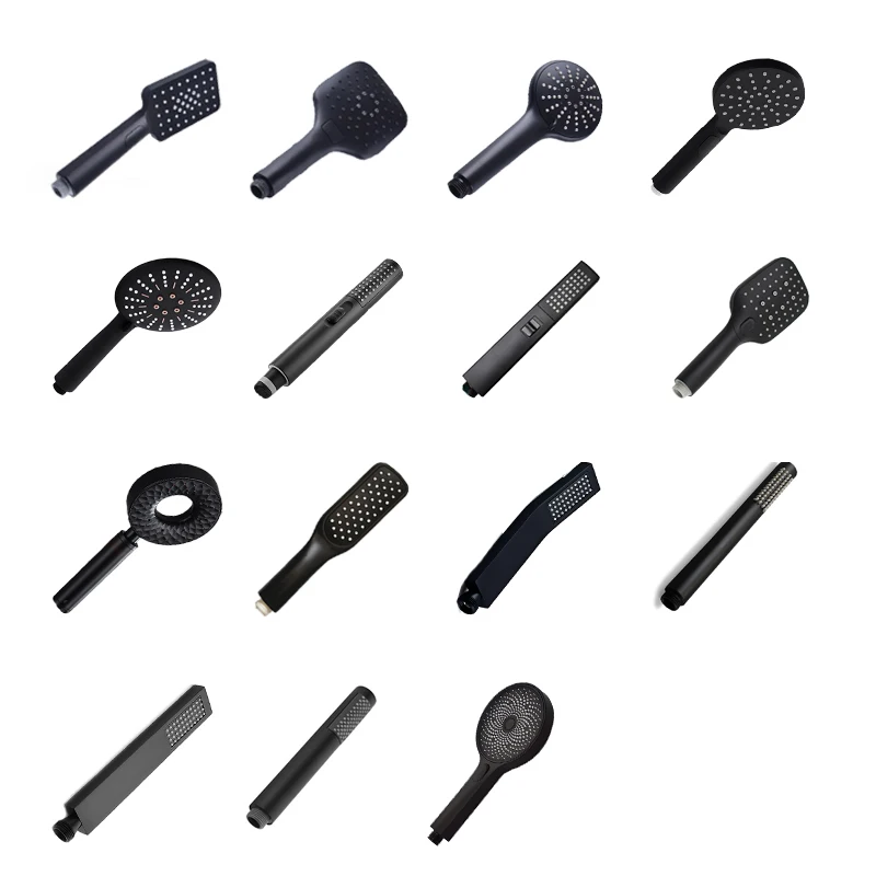 Matt Black Handle Shower Handset Round Square Big Small Bathroom Accessories ABS Brass One Two Three Functions with Button