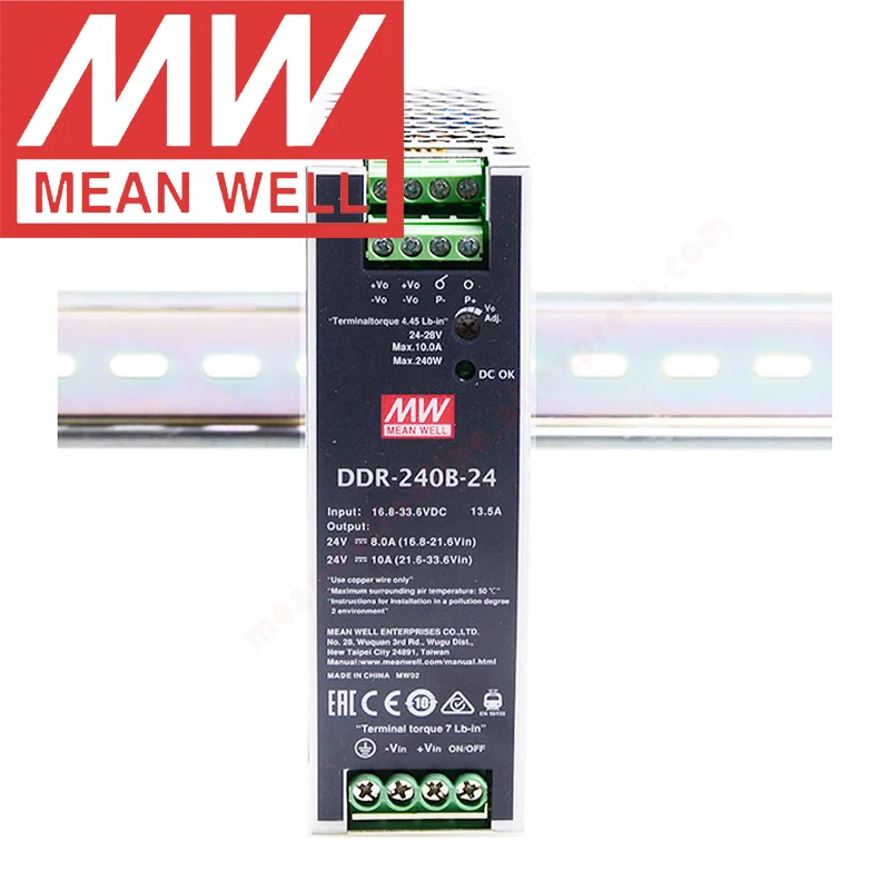 Оригинал Mean Well Φ Din Rail типа Meanwell 24VDC/10A/240W DDR-240B-24 преобразователь 16,8 ~ 31,6vdc вход