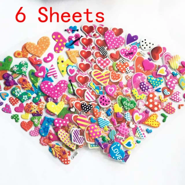 heart 6 листов милый мультяшный леденец, пирожные наклейки объемные 3D Мультяшные ПВХ Пузырьковые наклейки s для девочек/мальчиков подарок на день рождения Детские игрушки - Цвет: heart