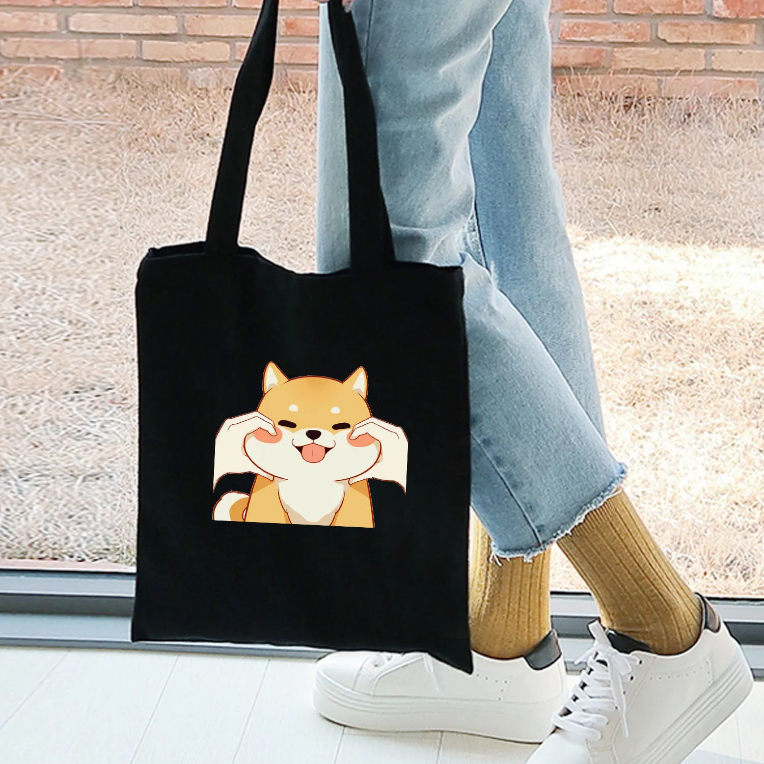 Новая японская симпатичная сумка с принтом Шиба-ину забавная Холщовая Сумка