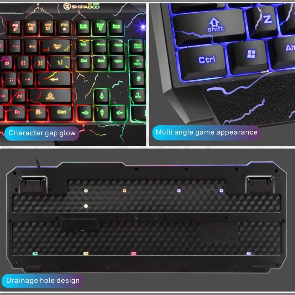LED Luminous Gaming Keyboard Mouse Combos USB Wired Gamer Kit Backlight Waterproof Multi-Media Keyboard and Mouse Set for PC images - 6