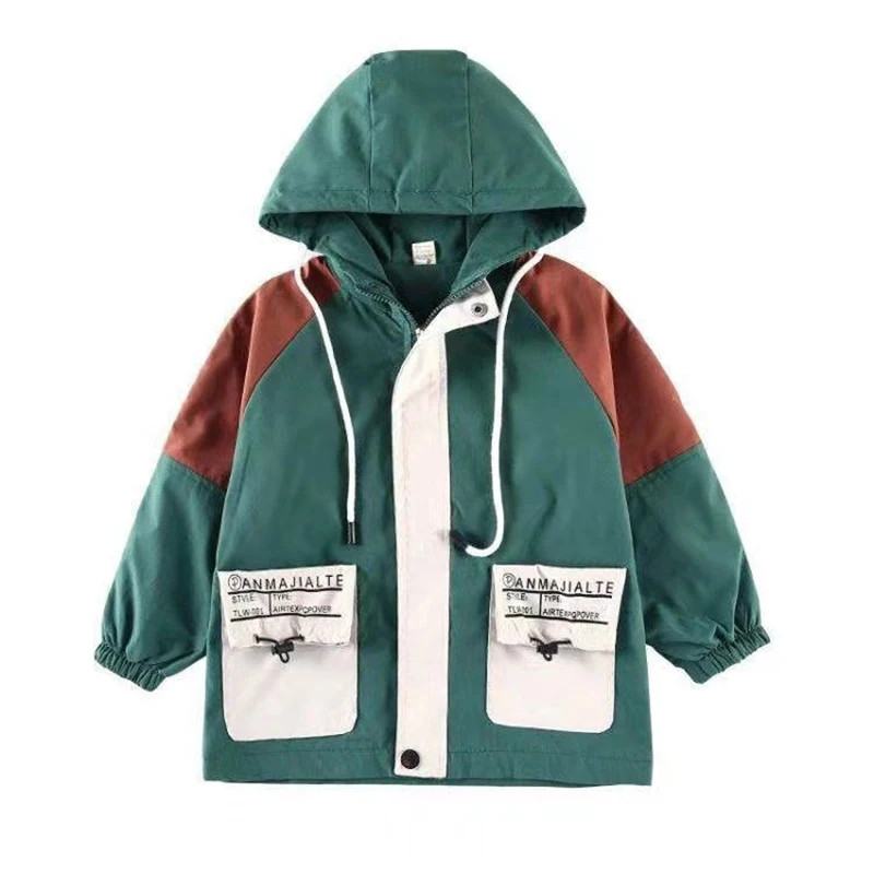 

Spring & Autumn Polyester Jacket For Boy New 2021 Korean Version Fashion Coat Hooded Print Patchwork Casual Children's Clothing