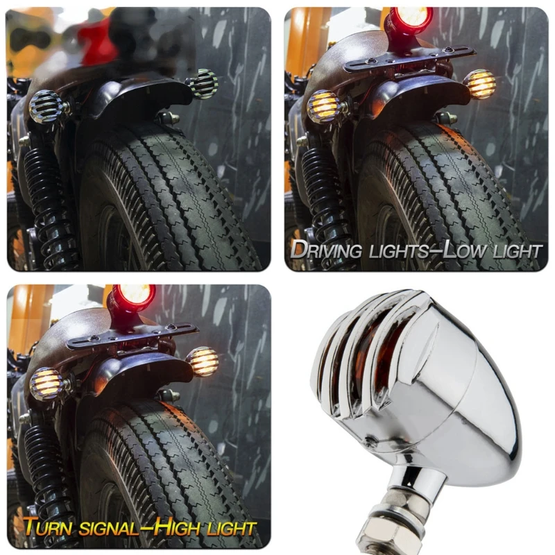 

2pcs Heavy Duty Metal Motorcycle Turn Signals Bulb Indicators Blinkers Lights Vintage Retro Grille Bullet Turn Signal Light 1156