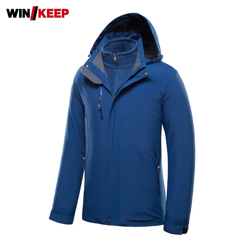 

Winter Unisex Outdoor Jacket Men 2 Piece Set Fleece Thick Windproof Warm Detachable Hooded Hiking Skiing Jacket Plus Size 7XL