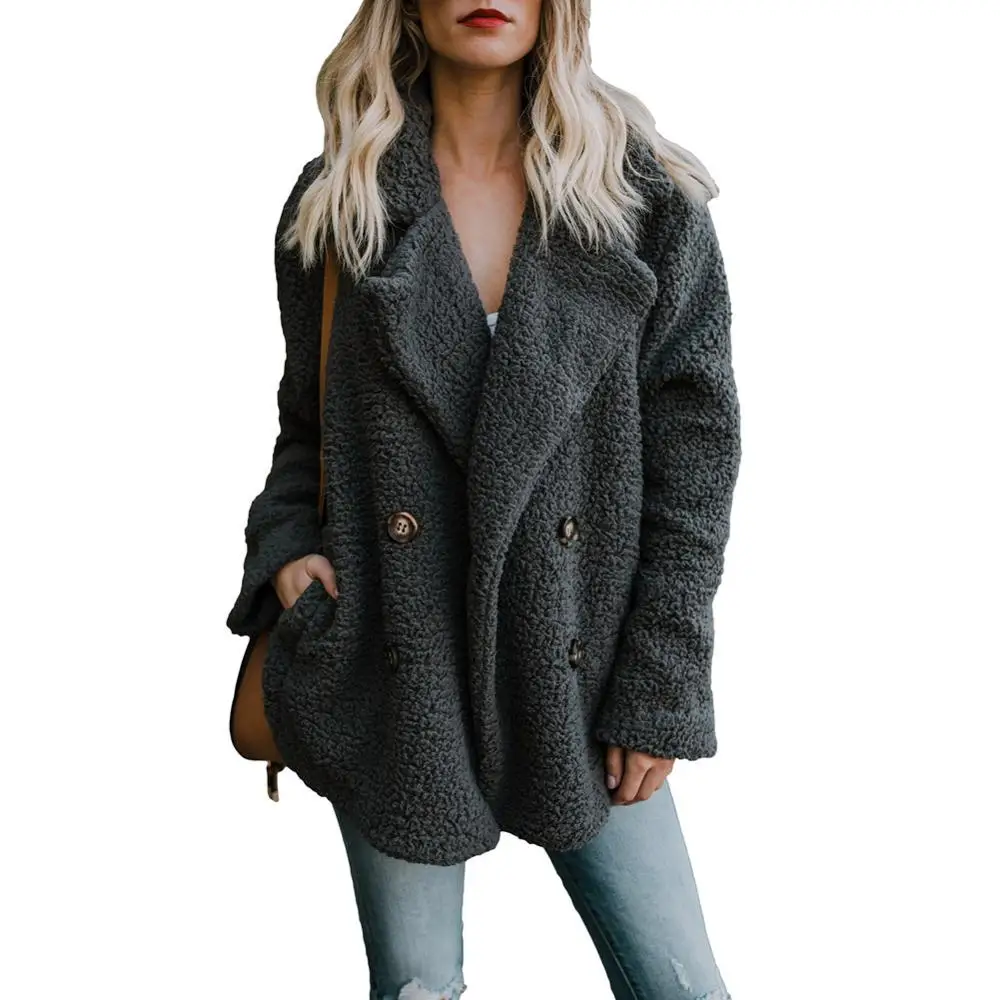 Faux Fur Coat Plus Size Thick Fleece Jacket Winter Warm Women Pockets Casual Teddy Fluffy Plush Outwear Overcoat | Женская одежда