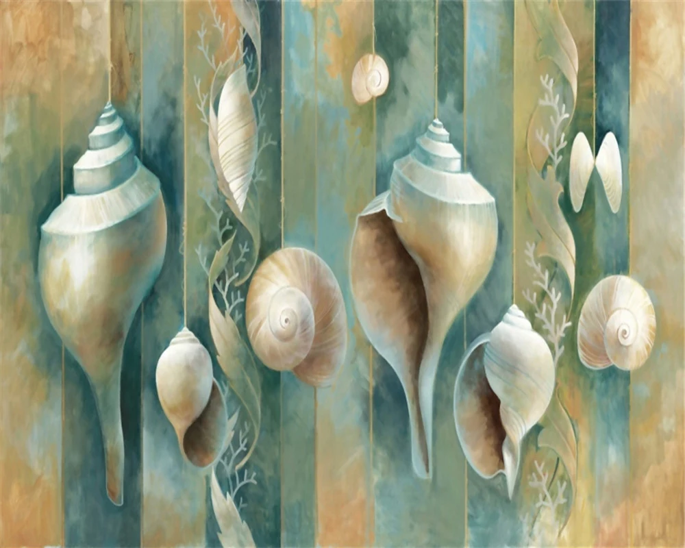 

3d Wallpaper Vintage Beautiful Shell Conch Simple Art Interior Decoration Silk Mural Wallpaper