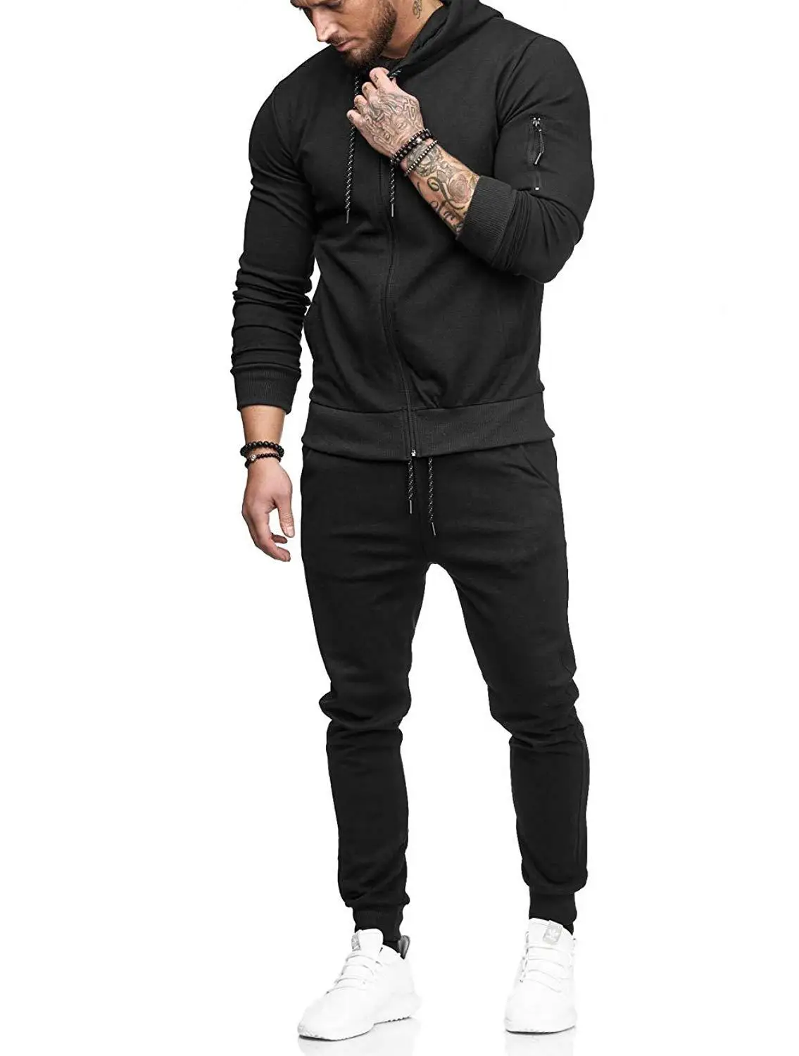

2021 Fashion Mens Joggers Set Casual Sportswear Arm Zipper Decoration Fitness Wear Clothing Tracksuit