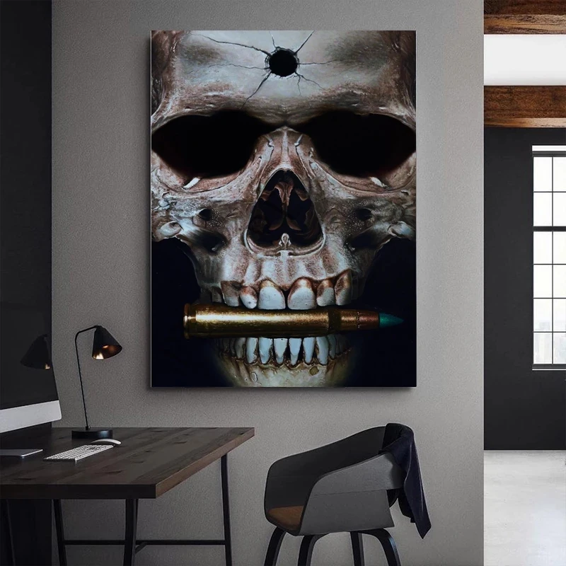 

Abstract Black and Golden Skull with Bullet Posters and Prints Canvas Painting Wall Art Canvas for Living Room Home Decoration