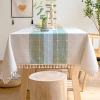 fashion stripe designs solid decorative linen tablecloth with tassels rectangular wedding dining table cover tea table cloth