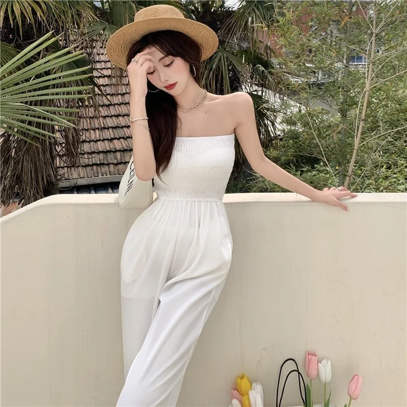 Комбинезон женский эластичный простые однотонные брюки в полную длину с