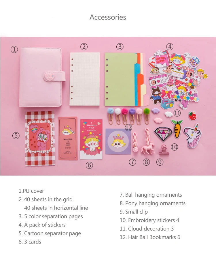Kawaii PU планировщик блокнот розовый A6 спиральный блокнот планировщик Органайзер связующий дневник пули блокнот-журнал