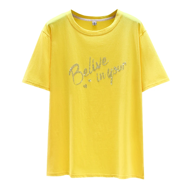 

Letter Diamond plus-size women's short sleeve T-shirt 2021 Harajuku loose casual Summer cotton T-shirt top tee female 4XL
