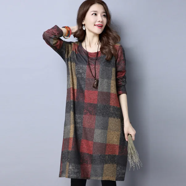 Английский стиль женское весеннее Платье с принтом в клетку размера плюс