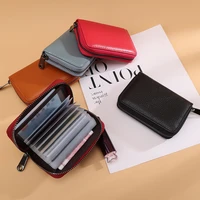 1pc rfid organ card holder multi slot cowhide small coin purse portable ladies money bag solid color zipper mens womens wallet